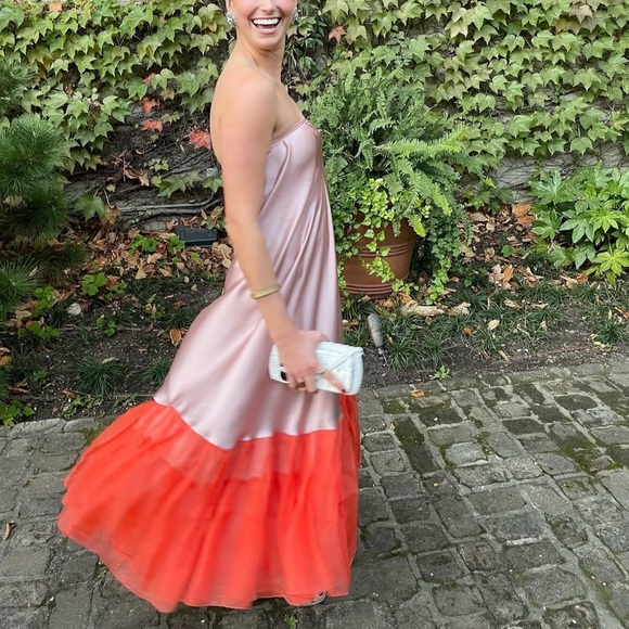 Johanna Ortiz Dresses & Skirts - Johanna Ortiz Women’s Size 6 Pink Orange Tulle Silk Strapless Dress Maxi Skirt